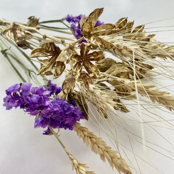 Purple and Gold mixed dried flower arrangement bouquet - Picture 4 of 9